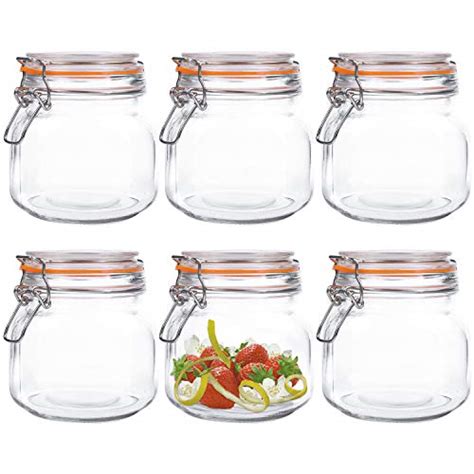 Kingrol 6 Pack 25 Ounces Square Glass Jars With Airtight Lid Wide