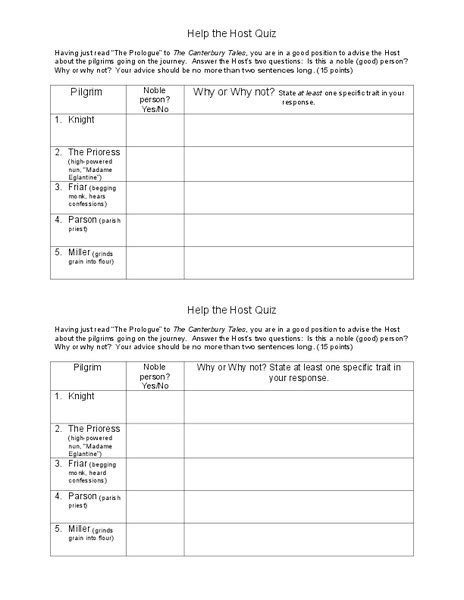 Canterbury Tales Prologue Worksheet Answers Promotiontablecovers