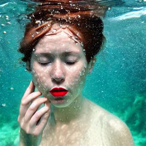 Krea Medium Shot Of A Teen With Short Brown Hair Completely Underwater Wearing A Floral
