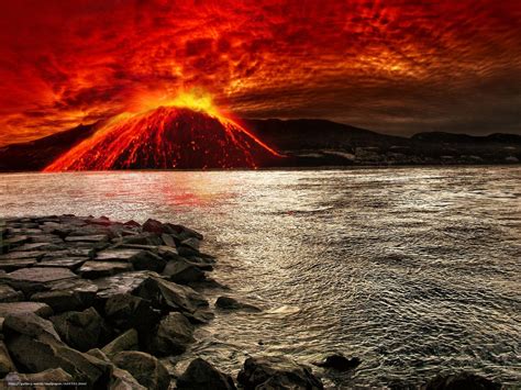 Vulkanlandschaft Download Wallpaper Sea Stones Volcano Landscape