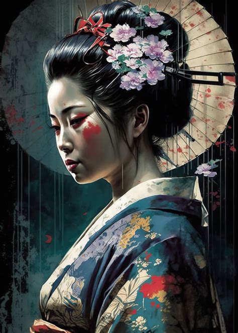 Japanese Geisha Poster Picture Metal Print Paint By