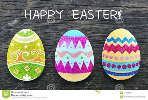 Happy Easter Cardcolorful Handmade Easter Eggs On Old Wooden