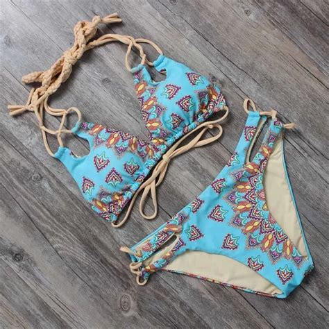 Trangel 2018 Women Bikini Swimwear Vintage Swimsuit Cut Out Bathing Suit Print Swimming Suit For