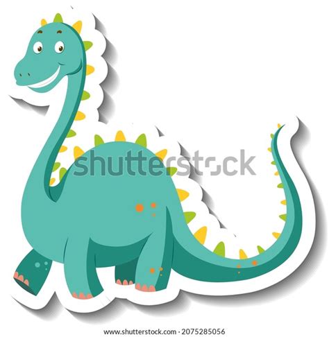 Cute Green Dinosaur Cartoon Character Sticker Stock Vector Royalty