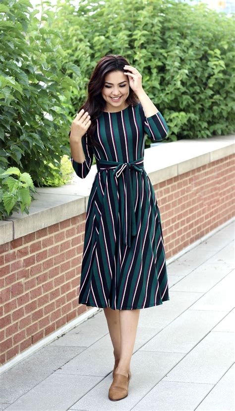 Hunter Green Striped Dress The Darling Style Store Modest Outfits