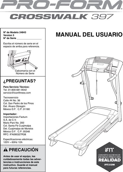Proform Crosswalk Treadmill Users Manual