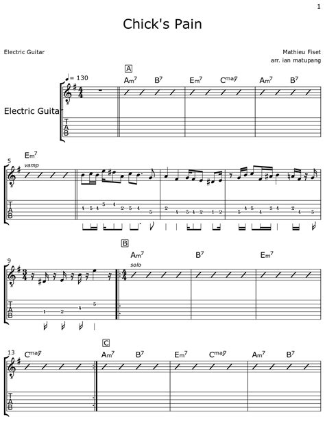 Chicks Pain Sheet Music For Electric Guitar