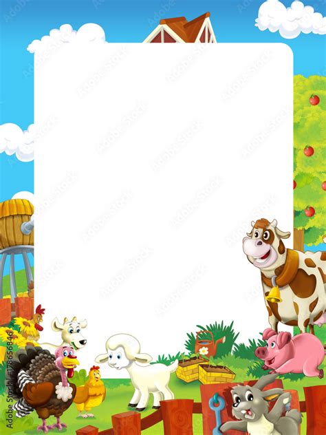Cartoon Scene With Farm Animals Frame For Different Usage