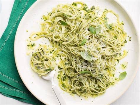 Simple angel hair pasta side, with olive oil, garlic, herbs and parmesan. Angel Hair Pasta with Pesto Recipe | Tyler Florence | Food ...