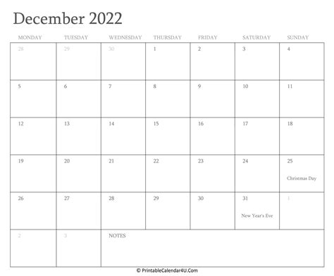 Calendar Of December 2022 Calendar Printable Free