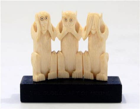 Chinese Ivory Wise Monkeys Carving On Wooden Base Ivory Oriental