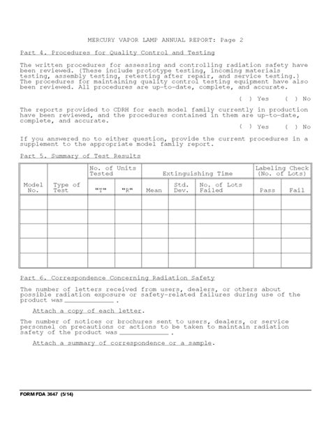 Form FDA 3647 - Annual Reports on Radiation Safety Testing
