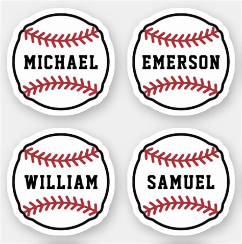 Baseball With Custom Name Or Text Set Of Four Sticker