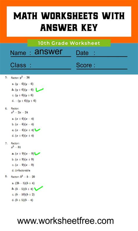 10th Grade Math Worksheets With Answer Key : Grade 10 | Worksheets Free