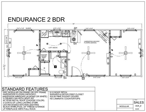44 X 16 Endurance 2 Bdr Floorplan Modular Log Home Small Houses