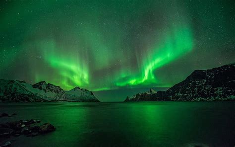 Hd Wallpaper Green Northern Lights Aurorae Nature Sky Norway