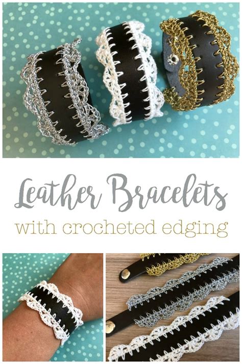 Leather Bracelet with Crocheted Edging | Crochet edging, Crochet
