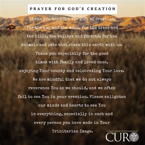 A Prayer For Gods Creation Catholic Prayer By Cmf Curo