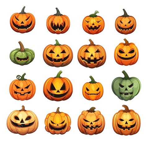 Halloween Jack O Lantern Pumpkin Set Of Different Shapes And Colors