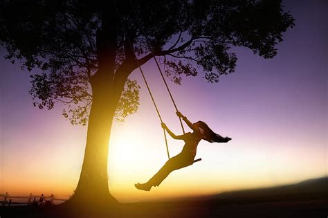 Hd Wallpaper Woman Swing Under Tree Girl The Sun Sunset Background
