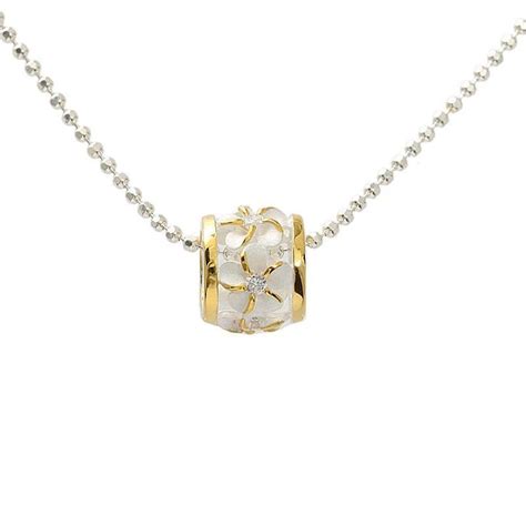 sterling silver two tone yellow gold plated plumeria with cz barrel pendant chain sold