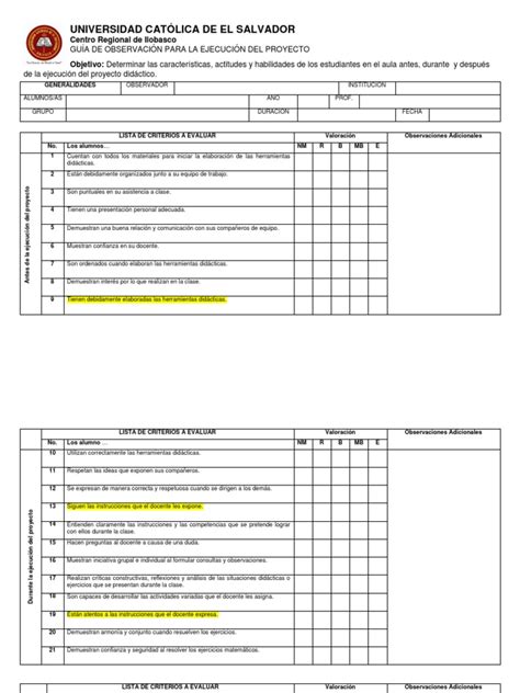 Guia De Observacion Para Proyectodocx Cognición Sicología Y