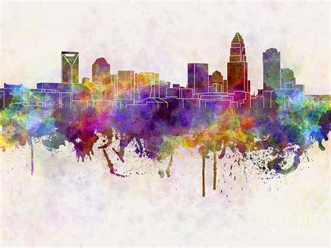 Charlotte Skyline In Watercolor Background Painting By Pablo Romero