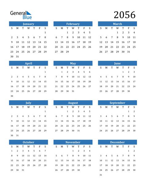 2056 Calendar Pdf Word Excel