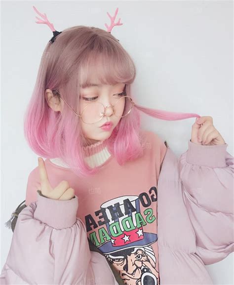 Pink Gradient Short Wig Yv40379 Mode Kawaii Kawaii Girl Kawaii Hairstyles Cute Hairstyles
