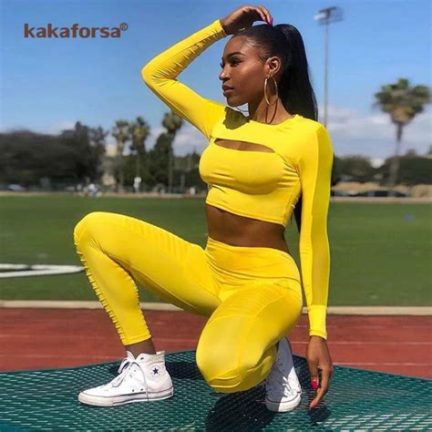 buy kakaforsa new women mesh patchwork yoga set sports clothes fitness suit