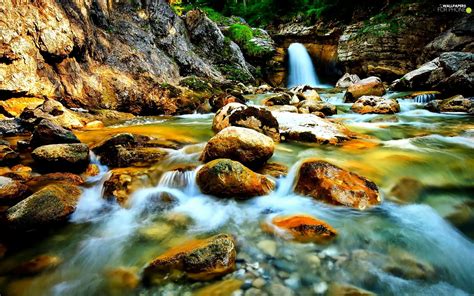 Rocks Boulders Waterfall River For Phone Wallpapers 1920x1200
