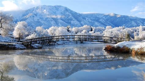 Beautiful Winter Mountain Lake Bridge Scenes For Desktop Wallpapers