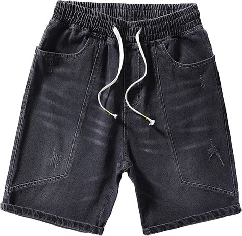 Mens Casual Loose Fit Denim Shorts Drawstring Elastic Waist Plus Size Jean Shorts Summer Short