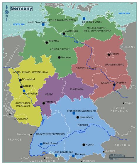 Большая карта регионов Германии Германия Европа Maps Of The World