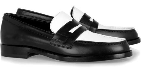 Saint Laurent Two Tone Leather Penny Loafers In White Lyst