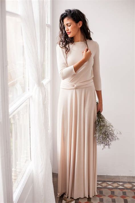 Multi Way Dress With Sleeves Champagne Long Dress With Etsy Beige