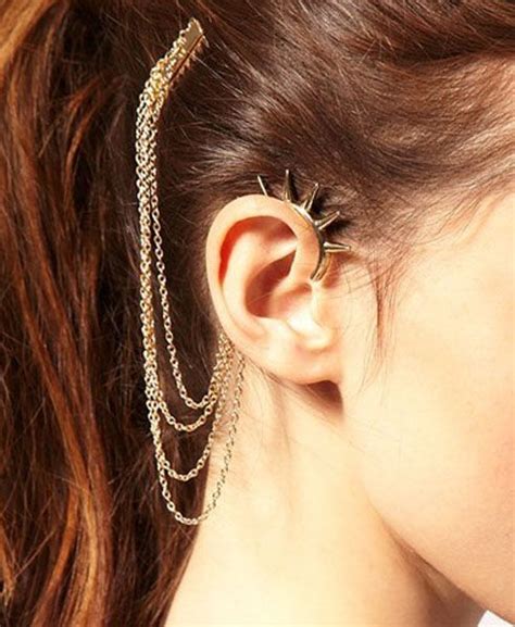 Punk Gold Metal Spikes And Comb Ear Cuff Ear Cuff Ear Cuff Chain