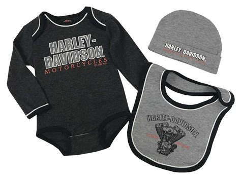 Harley Davidson Baby Boys 3 Piece Infant Creeper Set W Hat And Bib
