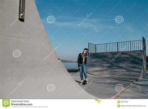 Awesome Skateboarder Girl With Skateboard Outdoor At Skatepark