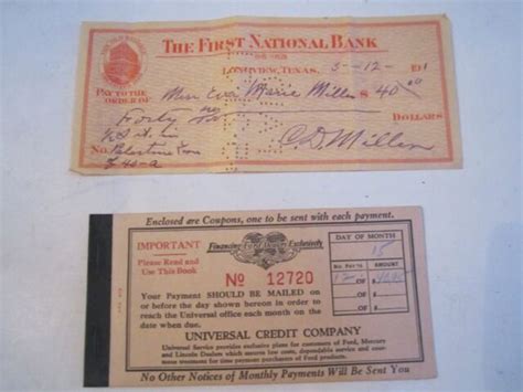 1901 First National Bank Check And Vintage Universal Credit Company