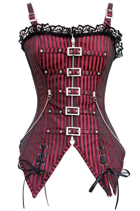 Red Striped Gothic Punk Overbust Corset Red And Black Corset Overbust Corset Corsets And