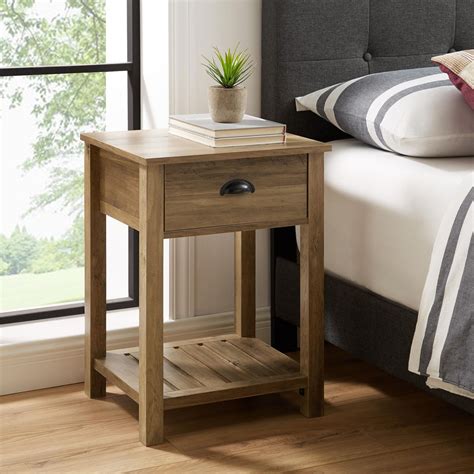 Country Farmhouse Side Table And Nightstand With Storage Drawer