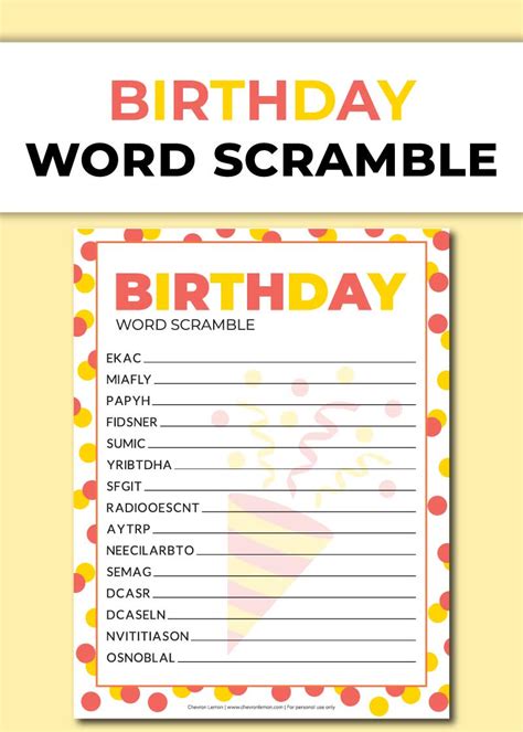Free Printable Birthday Word Scramble Chevron Lemon Birthday Words