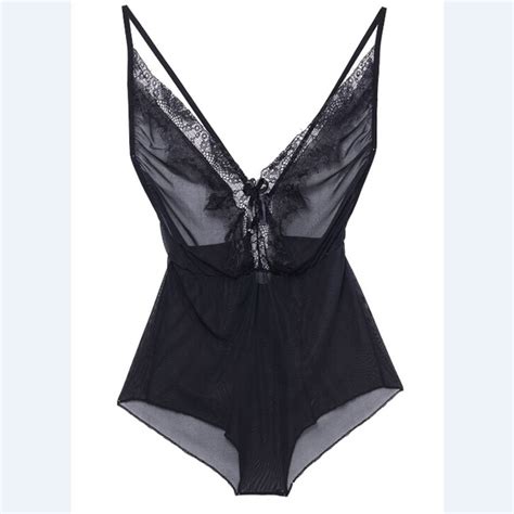 Boutique Intimates And Sleepwear Black Lace Sheer Playsuit One Piece