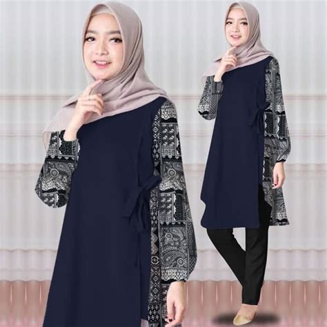 Model Baju Tunik Blouse Muslim Kombinasi Batik Ryn Fashion