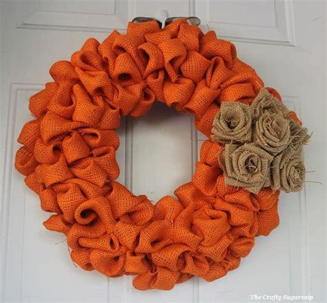 14 Orange Fall Burlap Wreath With Burlap Flowers Etsy Orange Burlap