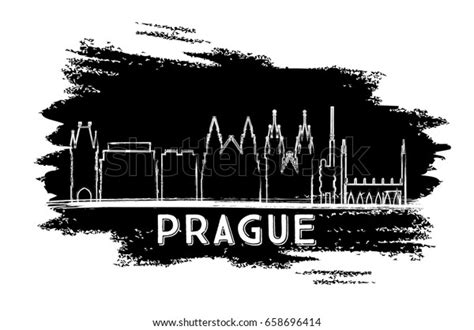 Prague Skyline Silhouette Hand Drawn Sketch Stock Illustration