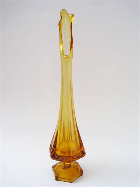Vintage Mid Century Amber Glass Vase Etsy Amber Glass Vintage Mid Century Glass Vase
