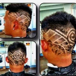 Hair should be cut very close to the scalp and bangs cut straight across the forehead in order to mirror the natural roundness of the head. Haircuts, Samoan designs and Haircut designs on Pinterest