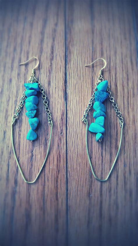 Handmade Gold Wire Earrings With Turquoise Colored Howlite Stone Beads
